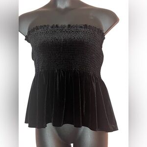 ZARA Black Velvet Strapless Ruched Peplum whimsical Flirty Feminine Top Large
